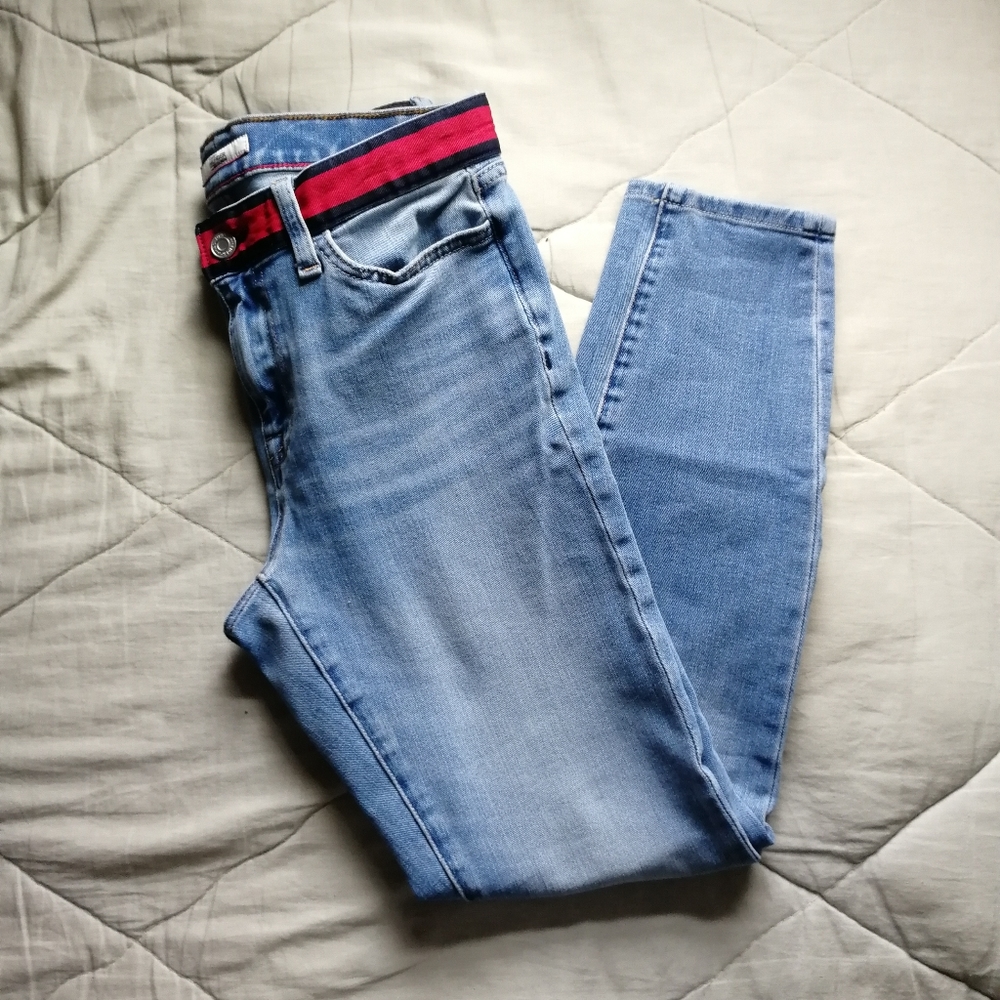 TOMMY HILFIGER High Rise Leggings Jeggings Skinny Logo band Cotton blend Size 4 - Picture 2 of 10